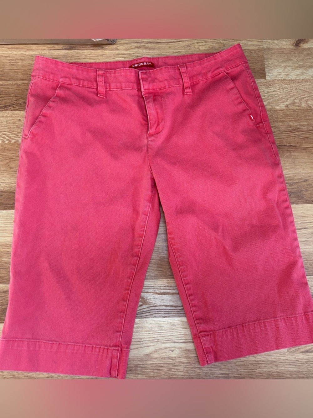 Union Bay Juniors 12/13 Stretch Bermuda Long Denim Shorts Coral Vintage Y2K